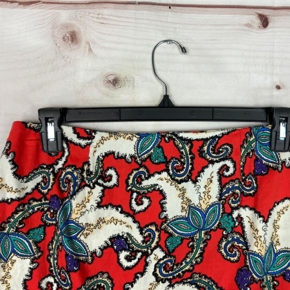Premise Skirt Womens 12 Red Paisley Cotton Stretch Pencil Knee Length Colorful - Picture 2 of 6
